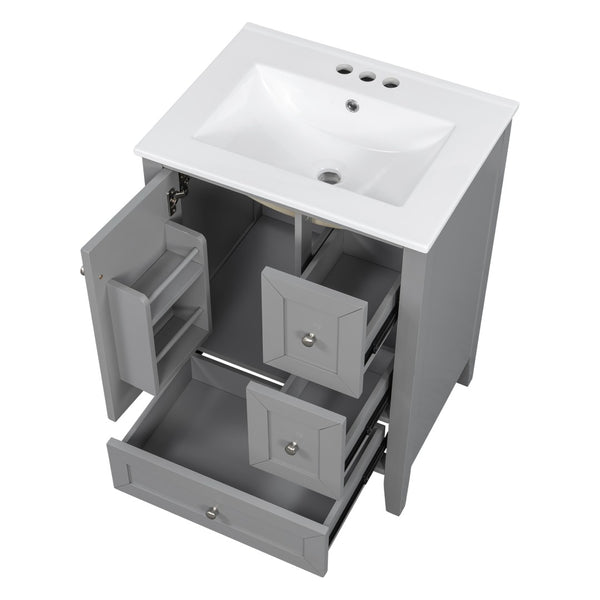 English Elm 24 Inch Freestanding Bathroom Vanity Solid Poplar Frame Ceramic Sink Modern Storage Grey N725P448532E