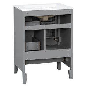 English Elm 24 Inch Freestanding Bathroom Vanity Solid Poplar Frame Ceramic Sink Modern Storage Grey N725P448532E