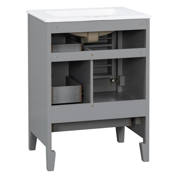 English Elm 24 Inch Freestanding Bathroom Vanity Solid Poplar Frame Ceramic Sink Modern Storage Grey N725P448532E
