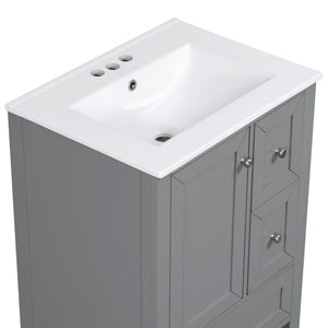 English Elm 24 Inch Freestanding Bathroom Vanity Solid Poplar Frame Ceramic Sink Modern Storage Grey N725P448532E