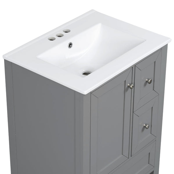 English Elm 24 Inch Freestanding Bathroom Vanity Solid Poplar Frame Ceramic Sink Modern Storage Grey N725P448532E