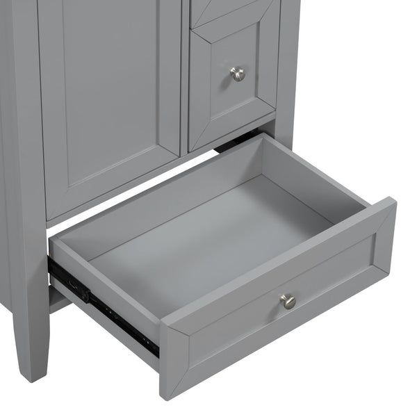 English Elm 24 Inch Freestanding Bathroom Vanity Solid Poplar Frame Ceramic Sink Modern Storage Grey N725P448532E