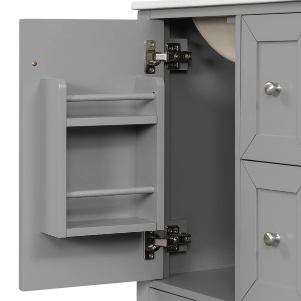 English Elm 24 Inch Freestanding Bathroom Vanity Solid Poplar Frame Ceramic Sink Modern Storage Grey N725P448532E