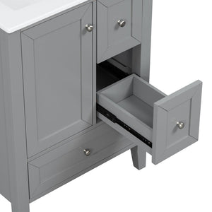 English Elm 24 Inch Freestanding Bathroom Vanity Solid Poplar Frame Ceramic Sink Modern Storage Grey N725P448532E
