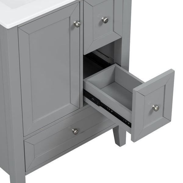 English Elm 24 Inch Freestanding Bathroom Vanity Solid Poplar Frame Ceramic Sink Modern Storage Grey N725P448532E
