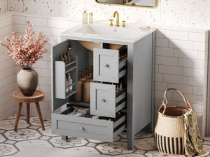 English Elm 24 Inch Freestanding Bathroom Vanity Solid Poplar Frame Ceramic Sink Modern Storage Grey N725P448532E