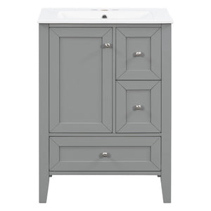 English Elm 24 Inch Freestanding Bathroom Vanity Solid Poplar Frame Ceramic Sink Modern Storage Grey N725P448532E