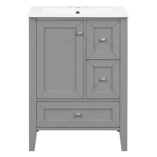 English Elm 24 Inch Freestanding Bathroom Vanity Solid Poplar Frame Ceramic Sink Modern Storage Grey N725P448532E