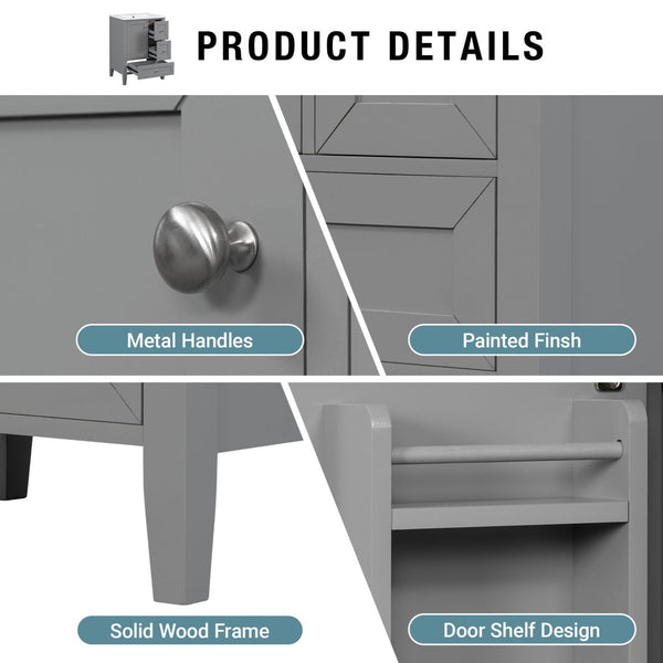 English Elm 24 Inch Freestanding Bathroom Vanity Solid Poplar Frame Ceramic Sink Modern Storage Grey N725P448532E