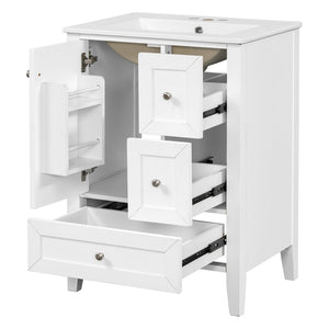 English Elm 24 Inch Freestanding Bathroom Vanity Solid Poplar Frame Ceramic Sink Modern Storage White N725P448532K