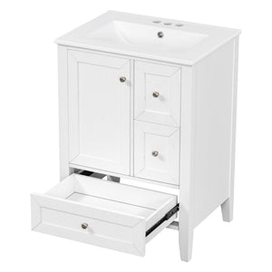 English Elm 24 Inch Freestanding Bathroom Vanity Solid Poplar Frame Ceramic Sink Modern Storage White N725P448532K