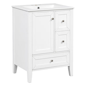 English Elm 24 Inch Freestanding Bathroom Vanity Solid Poplar Frame Ceramic Sink Modern Storage White N725P448532K