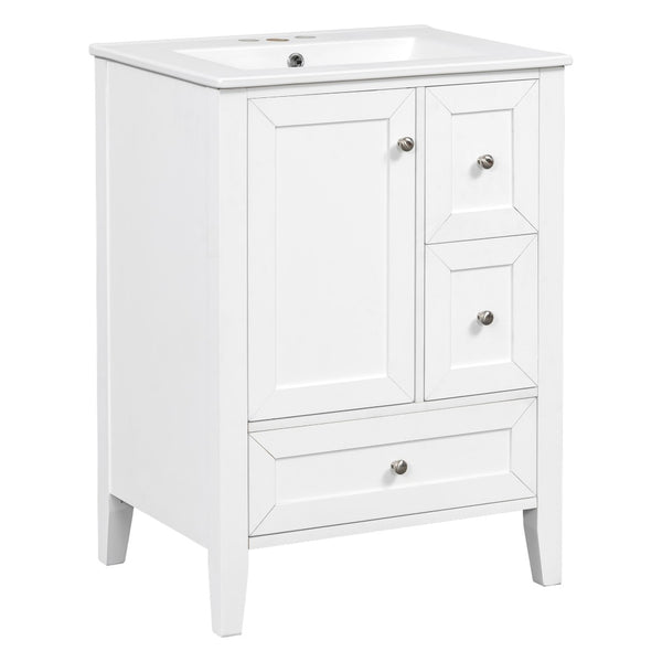 English Elm 24 Inch Freestanding Bathroom Vanity Solid Poplar Frame Ceramic Sink Modern Storage White N725P448532K