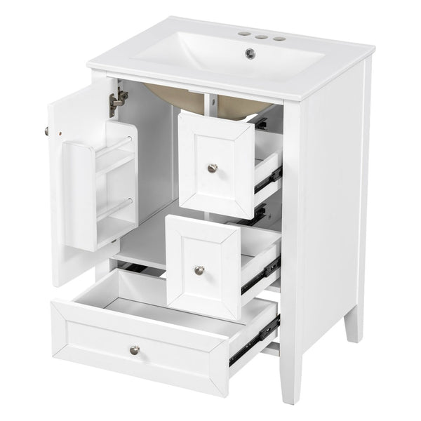 English Elm 24 Inch Freestanding Bathroom Vanity Solid Poplar Frame Ceramic Sink Modern Storage White N725P448532K