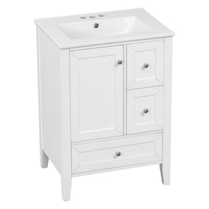 English Elm 24 Inch Freestanding Bathroom Vanity Solid Poplar Frame Ceramic Sink Modern Storage White N725P448532K