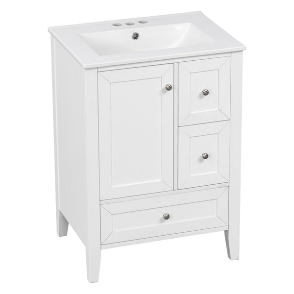 English Elm 24 Inch Freestanding Bathroom Vanity Solid Poplar Frame Ceramic Sink Modern Storage White N725P448532K