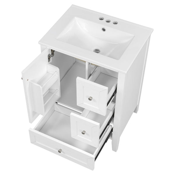 English Elm 24 Inch Freestanding Bathroom Vanity Solid Poplar Frame Ceramic Sink Modern Storage White N725P448532K