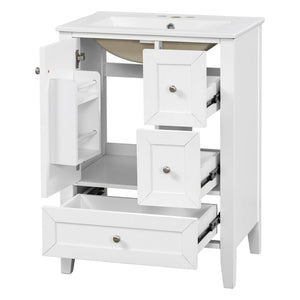 English Elm 24 Inch Freestanding Bathroom Vanity Solid Poplar Frame Ceramic Sink Modern Storage White N725P448532K