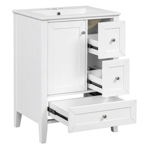 English Elm 24 Inch Freestanding Bathroom Vanity Solid Poplar Frame Ceramic Sink Modern Storage White N725P448532K