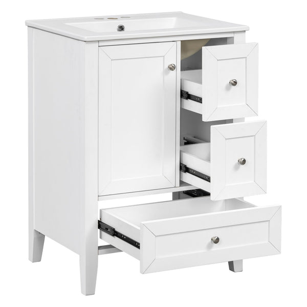 English Elm 24 Inch Freestanding Bathroom Vanity Solid Poplar Frame Ceramic Sink Modern Storage White N725P448532K