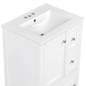 English Elm 24 Inch Freestanding Bathroom Vanity Solid Poplar Frame Ceramic Sink Modern Storage White N725P448532K