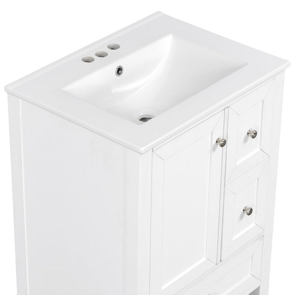 English Elm 24 Inch Freestanding Bathroom Vanity Solid Poplar Frame Ceramic Sink Modern Storage White N725P448532K