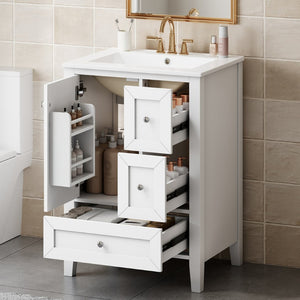 English Elm 24 Inch Freestanding Bathroom Vanity Solid Poplar Frame Ceramic Sink Modern Storage White N725P448532K