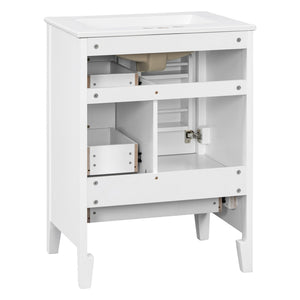 English Elm 24 Inch Freestanding Bathroom Vanity Solid Poplar Frame Ceramic Sink Modern Storage White N725P448532K