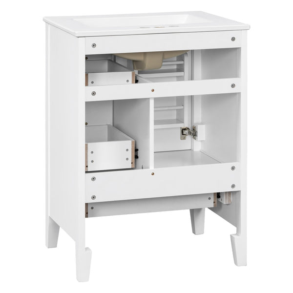 English Elm 24 Inch Freestanding Bathroom Vanity Solid Poplar Frame Ceramic Sink Modern Storage White N725P448532K