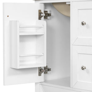 English Elm 24 Inch Freestanding Bathroom Vanity Solid Poplar Frame Ceramic Sink Modern Storage White N725P448532K