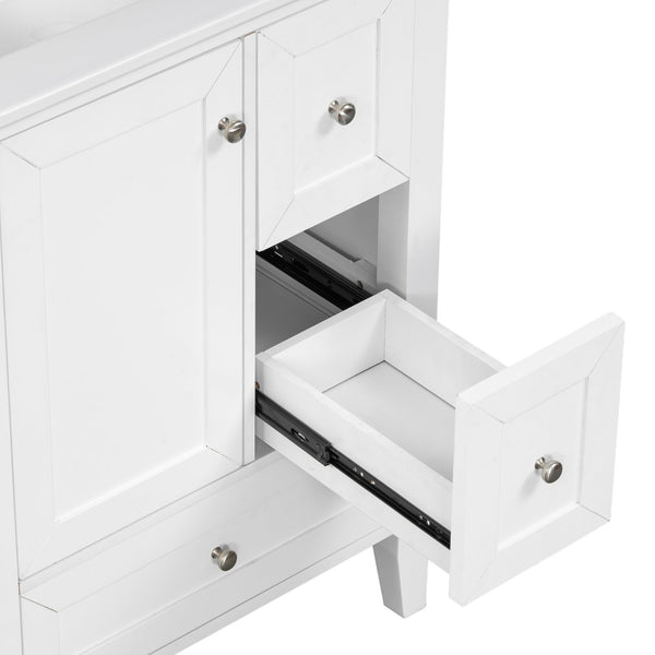 English Elm 24 Inch Freestanding Bathroom Vanity Solid Poplar Frame Ceramic Sink Modern Storage White N725P448532K