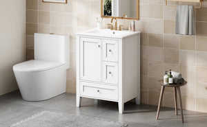 English Elm 24 Inch Freestanding Bathroom Vanity Solid Poplar Frame Ceramic Sink Modern Storage White N725P448532K