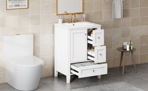 English Elm 24 Inch Freestanding Bathroom Vanity Solid Poplar Frame Ceramic Sink Modern Storage White N725P448532K
