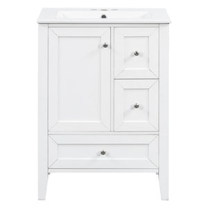 English Elm 24 Inch Freestanding Bathroom Vanity Solid Poplar Frame Ceramic Sink Modern Storage White N725P448532K