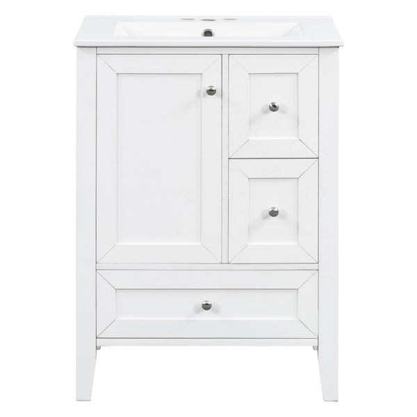 English Elm 24 Inch Freestanding Bathroom Vanity Solid Poplar Frame Ceramic Sink Modern Storage White N725P448532K