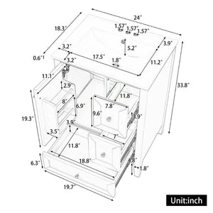 English Elm 24 Inch Freestanding Bathroom Vanity Solid Poplar Frame Ceramic Sink Modern Storage White N725P448532K
