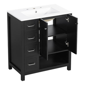 English Elm 30 Inch Freestanding Bathroom Vanity Ceramic Undermount Sink Open Shelf Soft Close Black N725P451494B