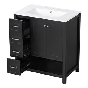 English Elm 30 Inch Freestanding Bathroom Vanity Ceramic Undermount Sink Open Shelf Soft Close Black N725P451494B