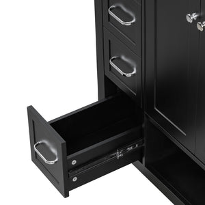 English Elm 30 Inch Freestanding Bathroom Vanity Ceramic Undermount Sink Open Shelf Soft Close Black N725P451494B