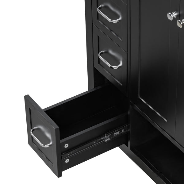 English Elm 30 Inch Freestanding Bathroom Vanity Ceramic Undermount Sink Open Shelf Soft Close Black N725P451494B