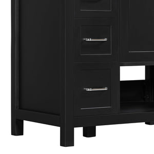 English Elm 30 Inch Freestanding Bathroom Vanity Ceramic Undermount Sink Open Shelf Soft Close Black N725P451494B