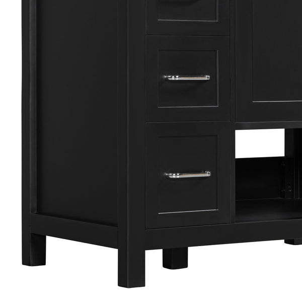 English Elm 30 Inch Freestanding Bathroom Vanity Ceramic Undermount Sink Open Shelf Soft Close Black N725P451494B