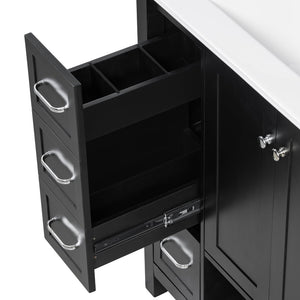 English Elm 30 Inch Freestanding Bathroom Vanity Ceramic Undermount Sink Open Shelf Soft Close Black N725P451494B