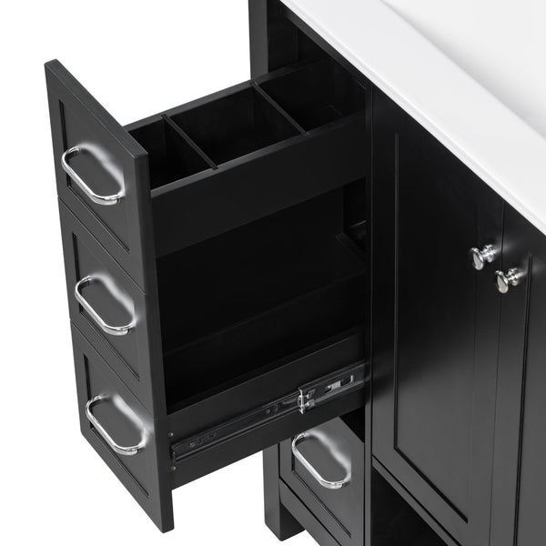 English Elm 30 Inch Freestanding Bathroom Vanity Ceramic Undermount Sink Open Shelf Soft Close Black N725P451494B