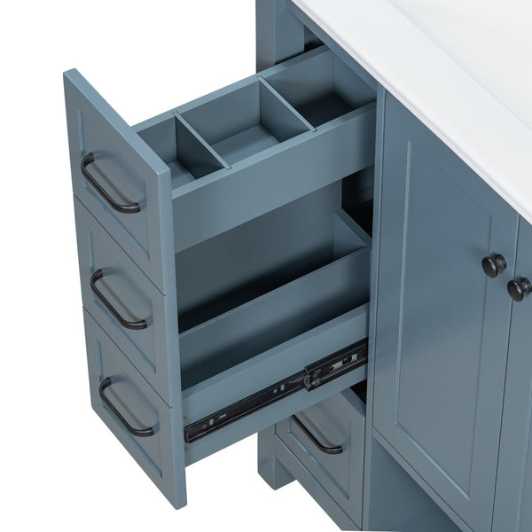English Elm 30 Inch Freestanding Bathroom Vanity Ceramic Undermount Sink Open Shelf Soft Close Blue Gray N725P451494C
