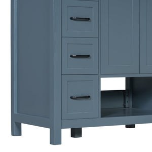 English Elm 30 Inch Freestanding Bathroom Vanity Ceramic Undermount Sink Open Shelf Soft Close Blue Gray N725P451494C