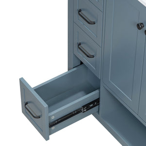English Elm 30 Inch Freestanding Bathroom Vanity Ceramic Undermount Sink Open Shelf Soft Close Blue Gray N725P451494C
