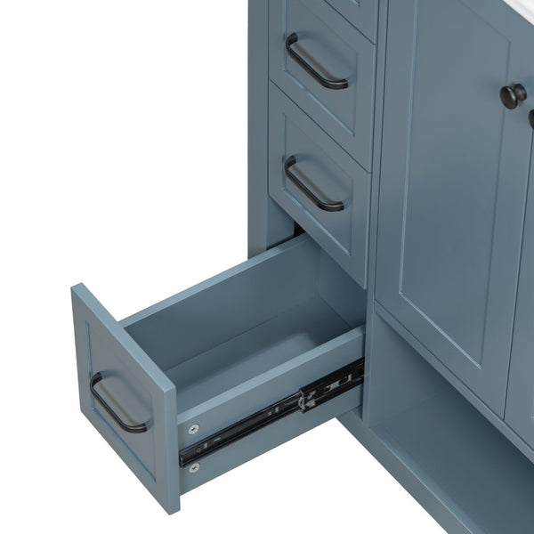 English Elm 30 Inch Freestanding Bathroom Vanity Ceramic Undermount Sink Open Shelf Soft Close Blue Gray N725P451494C