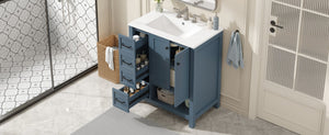 English Elm 30 Inch Freestanding Bathroom Vanity Ceramic Undermount Sink Open Shelf Soft Close Blue Gray N725P451494C