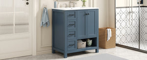 English Elm 30 Inch Freestanding Bathroom Vanity Ceramic Undermount Sink Open Shelf Soft Close Blue Gray N725P451494C
